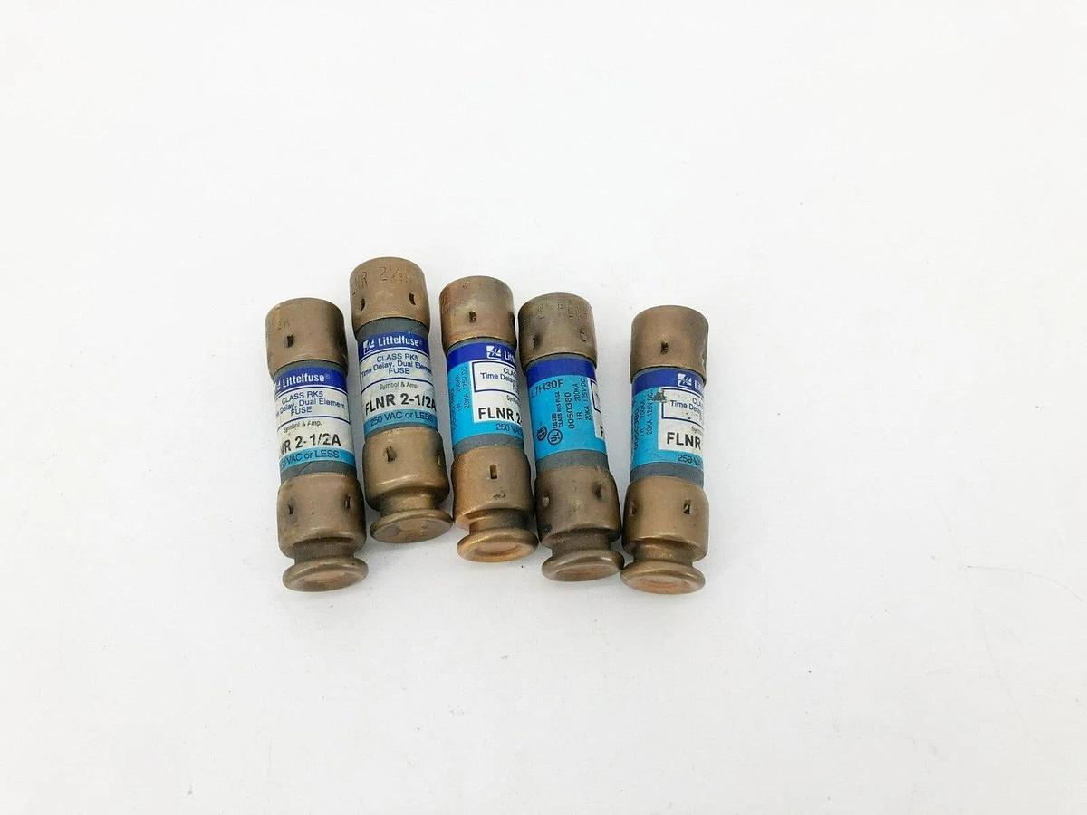 Lot of 5 New Littelfuse FLNR 2-1/2A Time Delay Fuses 250VAC 2-1/2A