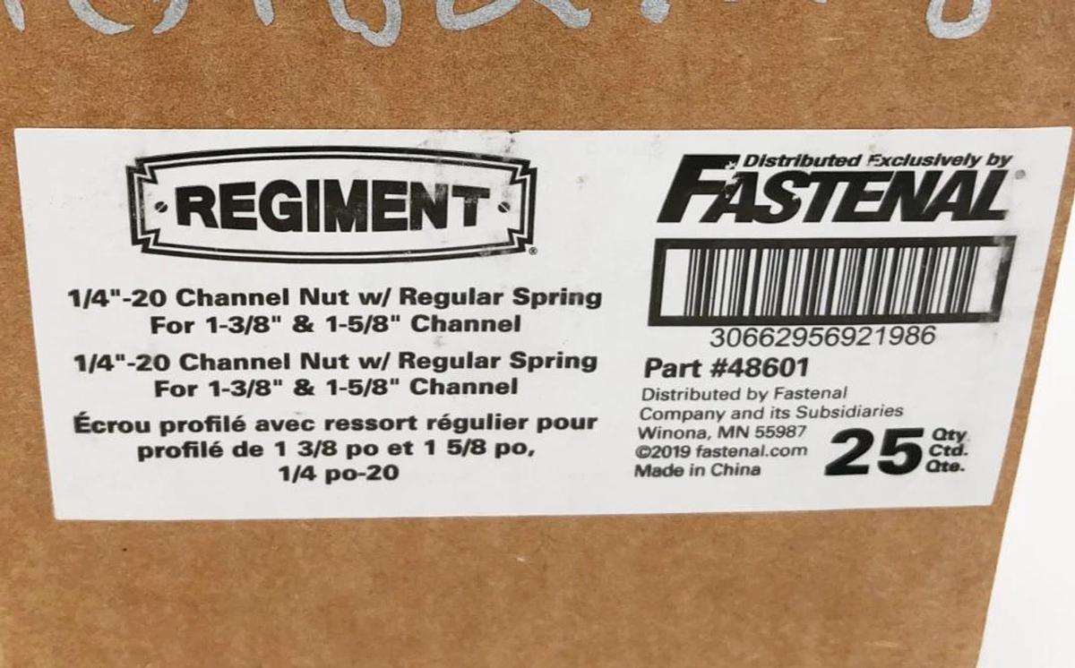 Box of 25 New Fastenal 48601 1/4"-20 Channel Nuts