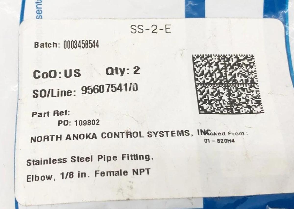 Lot of 4 New Swagelok SS-2-E Elbows 1/8" FNPT Stainless Steel