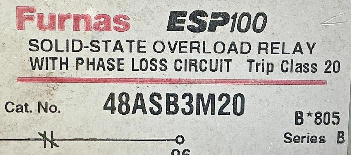 Used Furnas 48ASB3M20 Ser B Overload Relay Solid State 3PH 0.75-3.0FLA 600VAC 50/60HZ