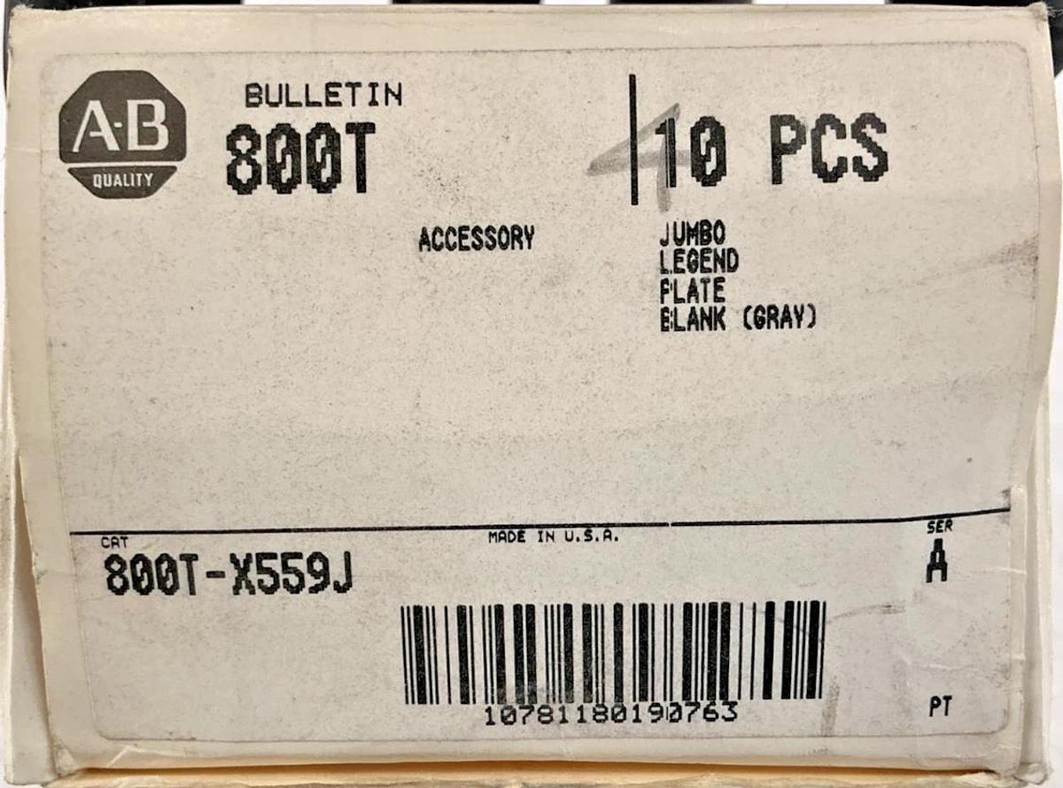 Box of 10 New Allen Bradley 800T-X559J Ser A Jumbo Legend Plate Blank Gray