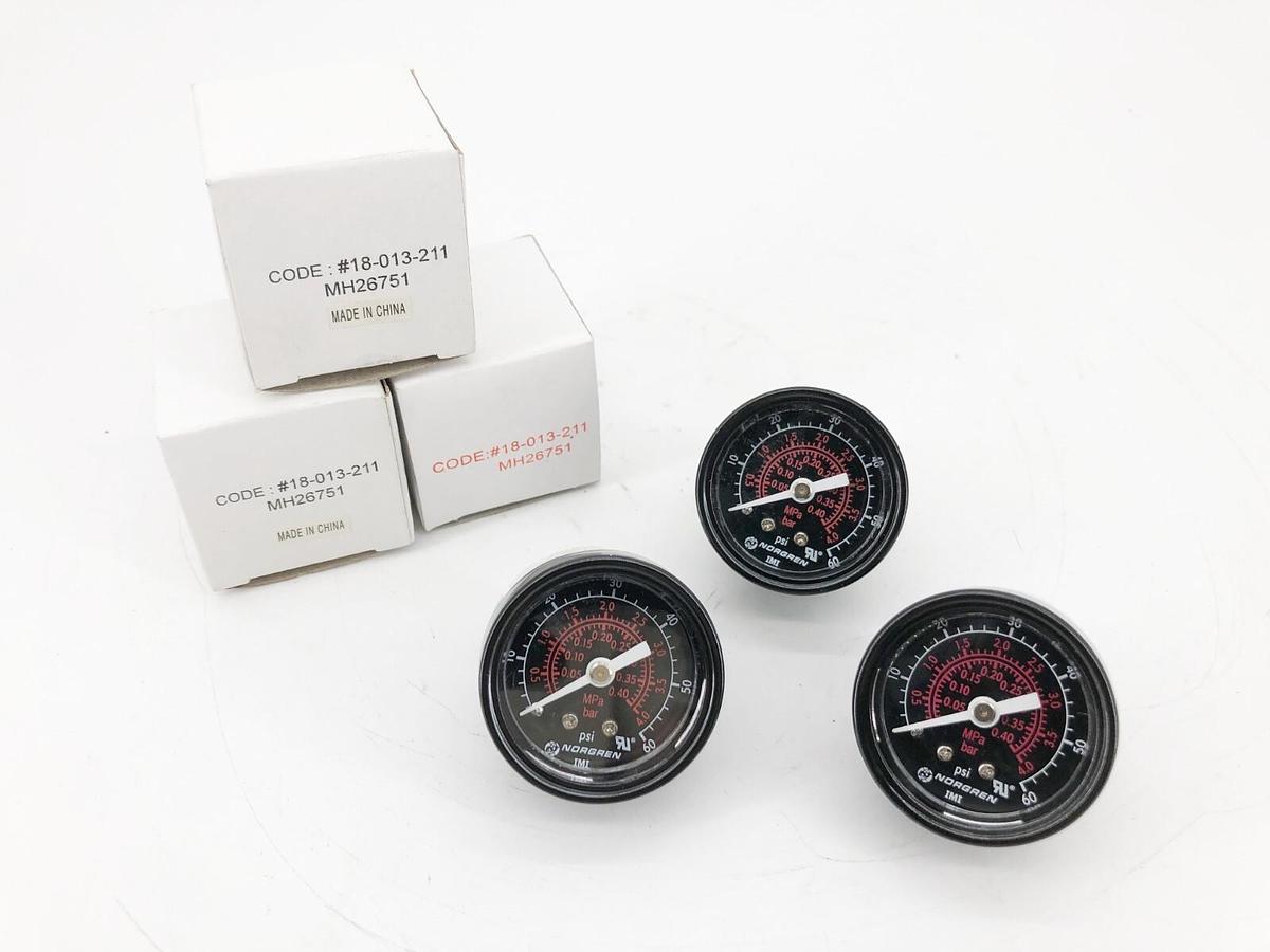 Lot of 3 New Norgren 18-013-211 Pressure Gauges 0-60psi 1/8" NPT
