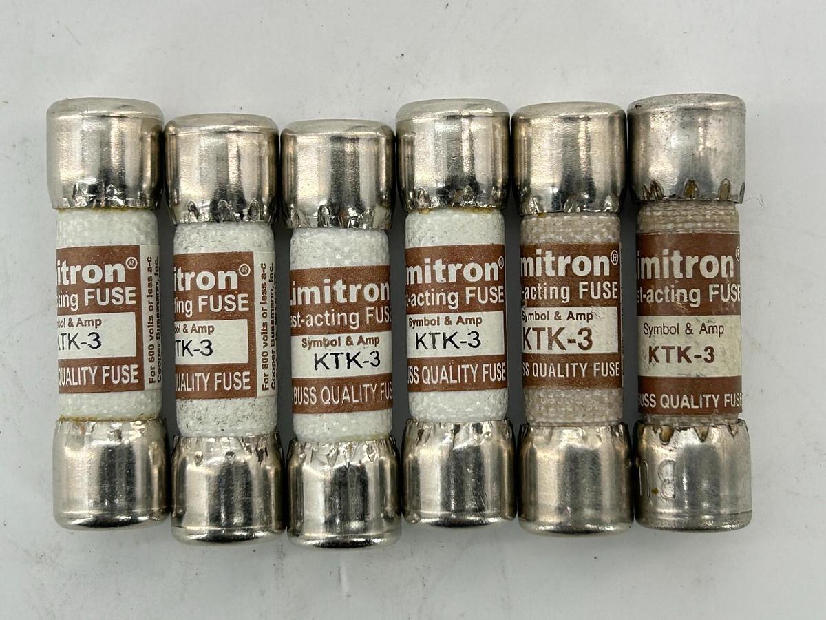 New Lot of 6 Bussmann KTK-3 Fast Acting Fuse 3A 600V