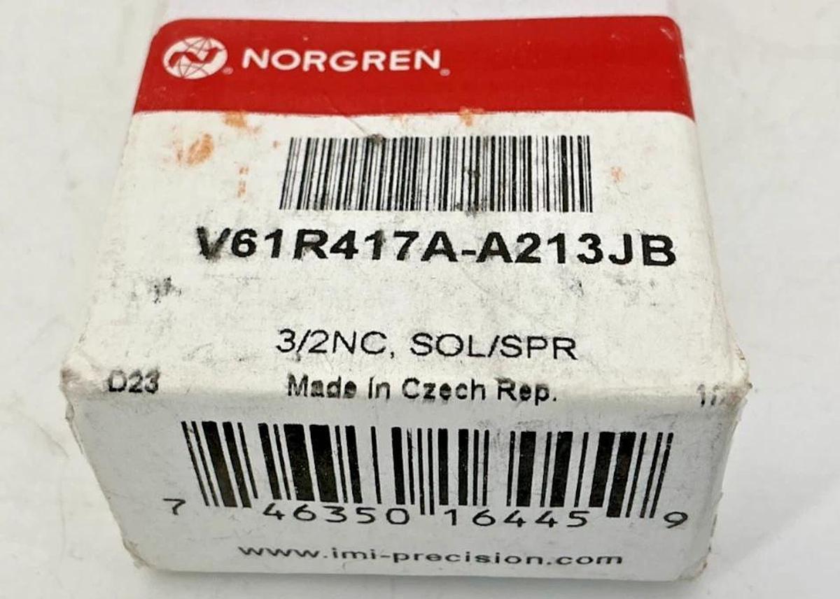 New Norgren V61R417A-A213JB Solenoid Valve 3/2NC 14-122°F 145PSIG Coil-24VDC