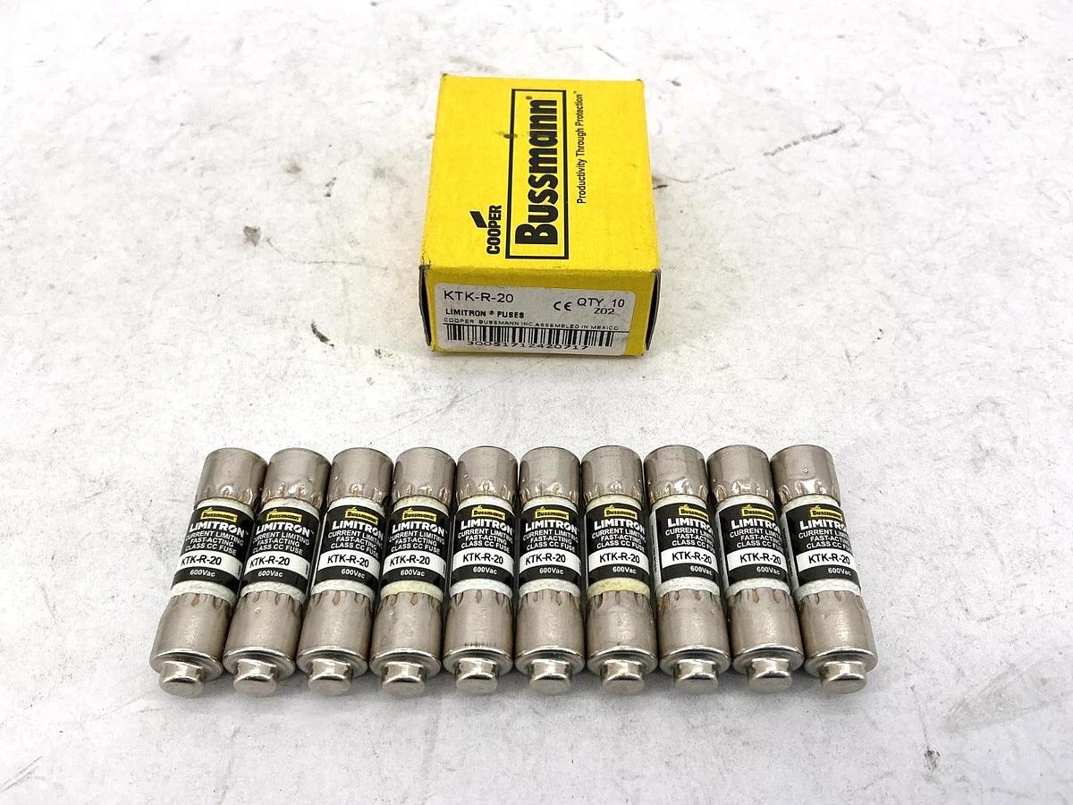 New Bussmann KTK-R-20 Limitron Current-Limiting Class CC Fuse 20A 600V Box of 10