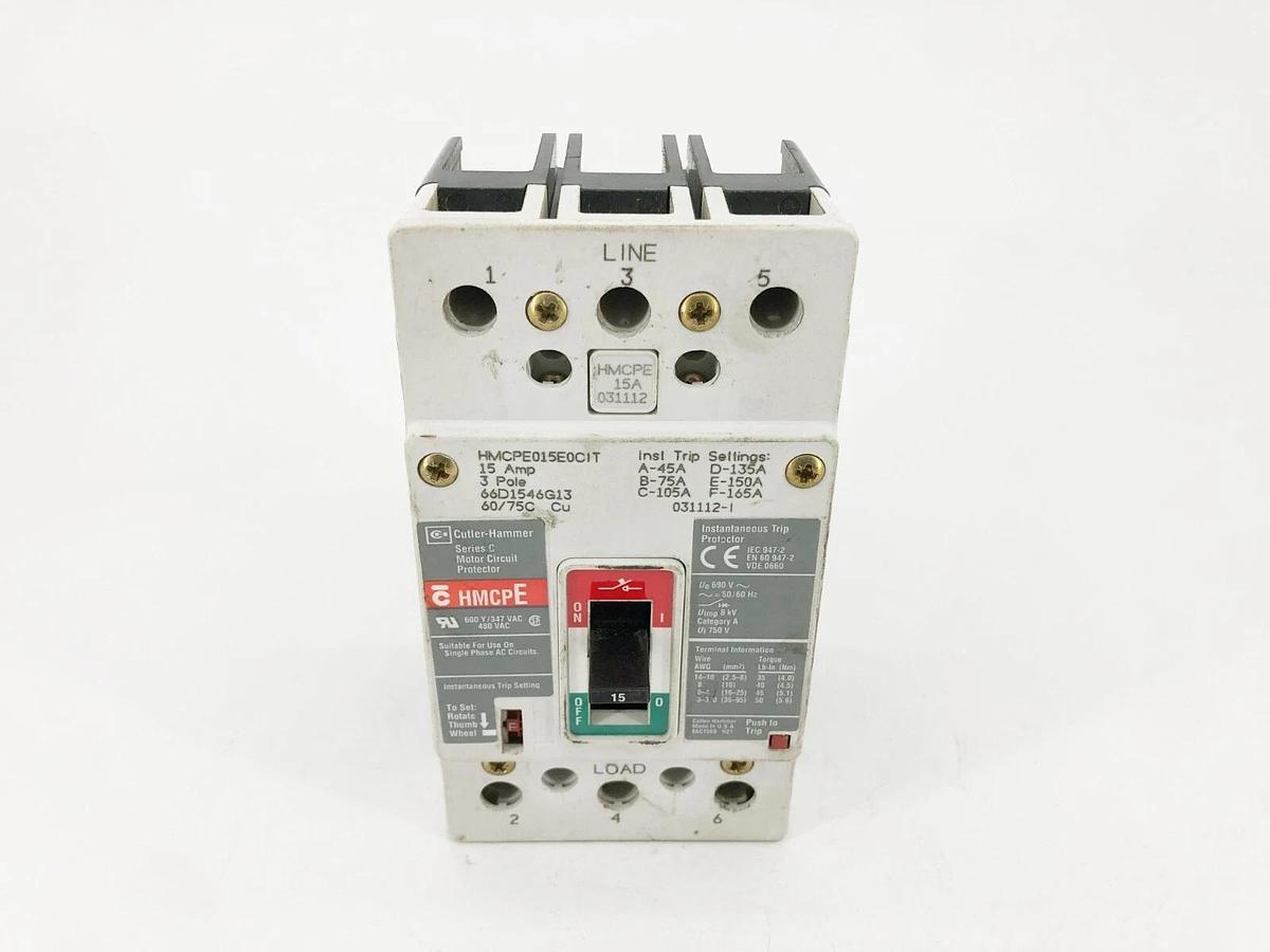 Used Cutler Hammer HMCPE015E0CIT Motor Circuit Protector Breaker 3P 480V 15A