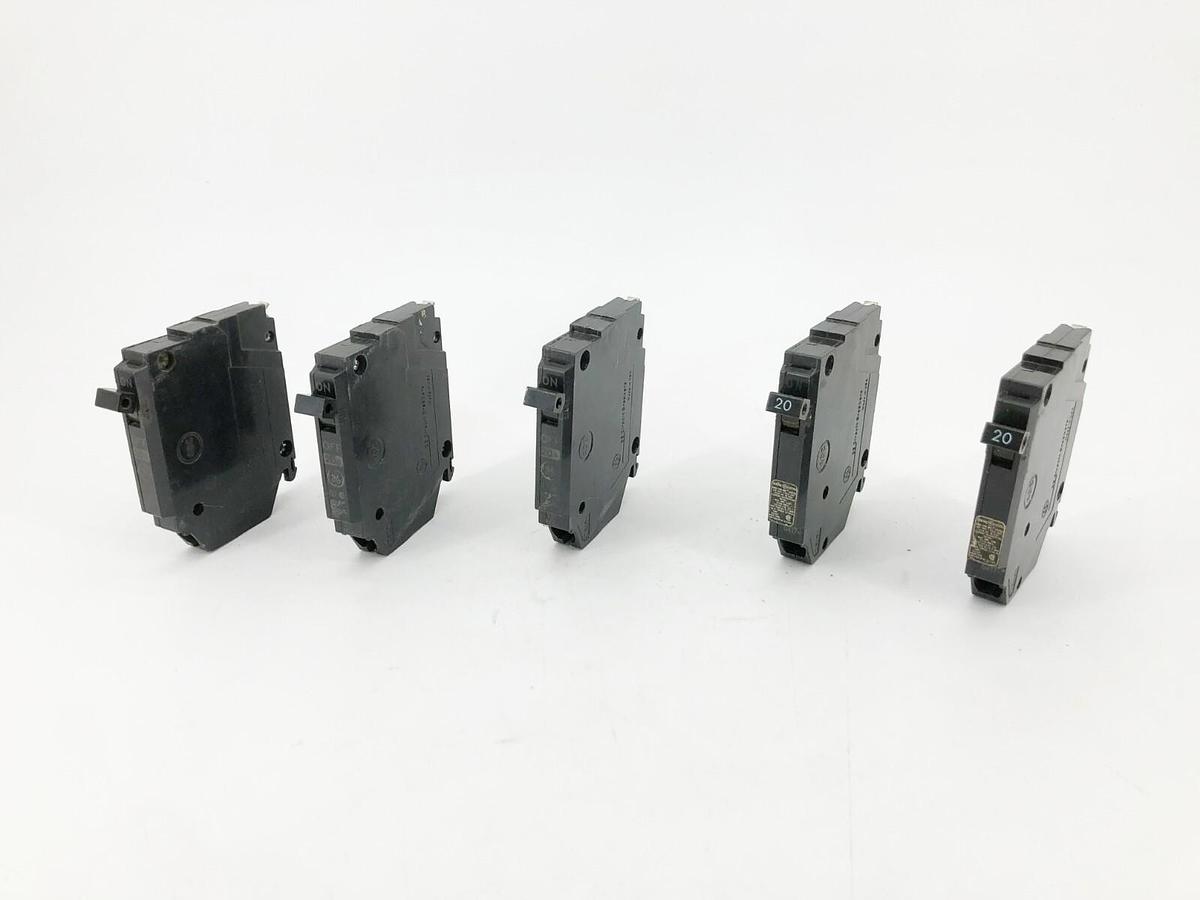 Used Lot of 5 GE General Electric THQP120 Circuit Breakers 20A 120/240V 1 Pole