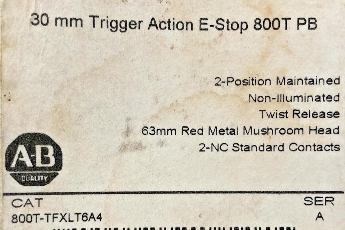 New Allen Bradley 800T-TFXLT6A4 Ser A Trigger Action E-Stop 2Pos Twist Release