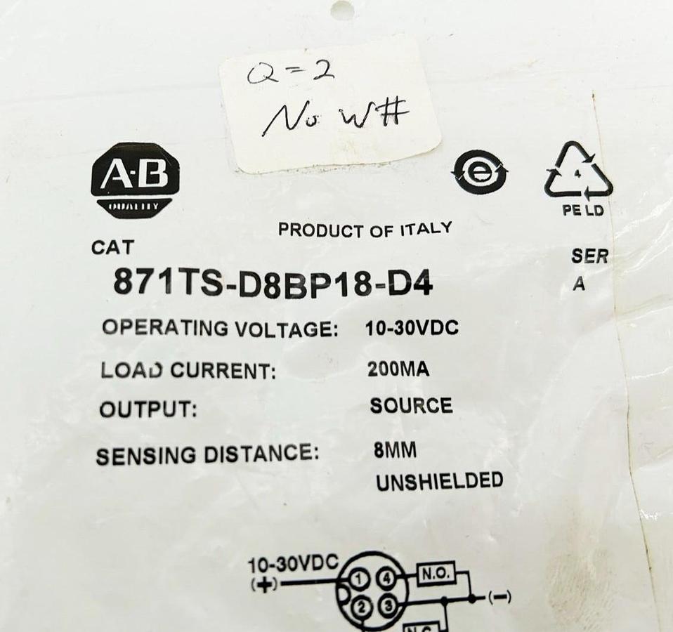 New Allen Bradley 871TS-D8BP18-D4 Sensor 10-30VDC 200MA 8MM Ser A PN-41638