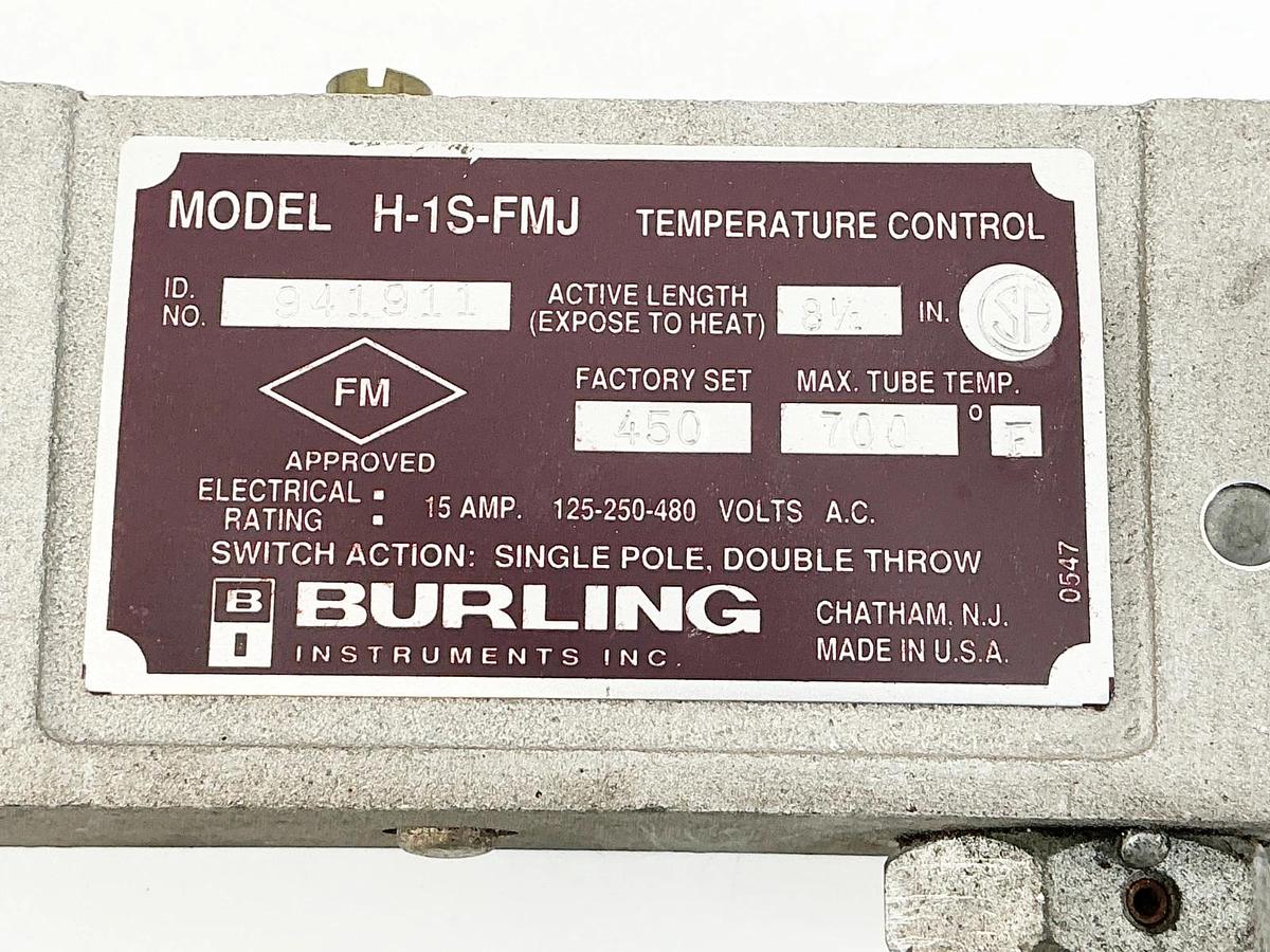 Used Burling H-1S-FMJ Temperature Control 700 Deg F 450Set Temp 8.5"