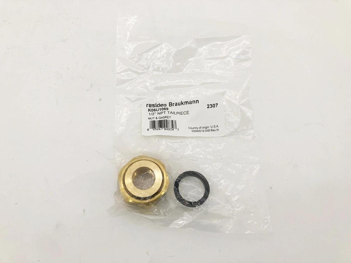 Lot of 2 New Residio Braukmann K06U1069 Tailpiece Nut & Gasket 1/2" NPT