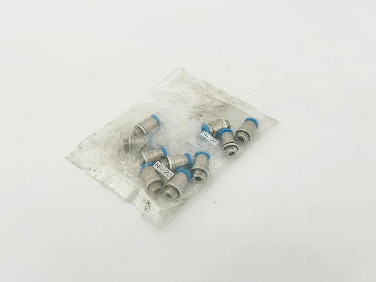 Bag of 10 New Festo QS-G1/8-6-I Pneumatic Fittings, 6mm Tube OD, 186107