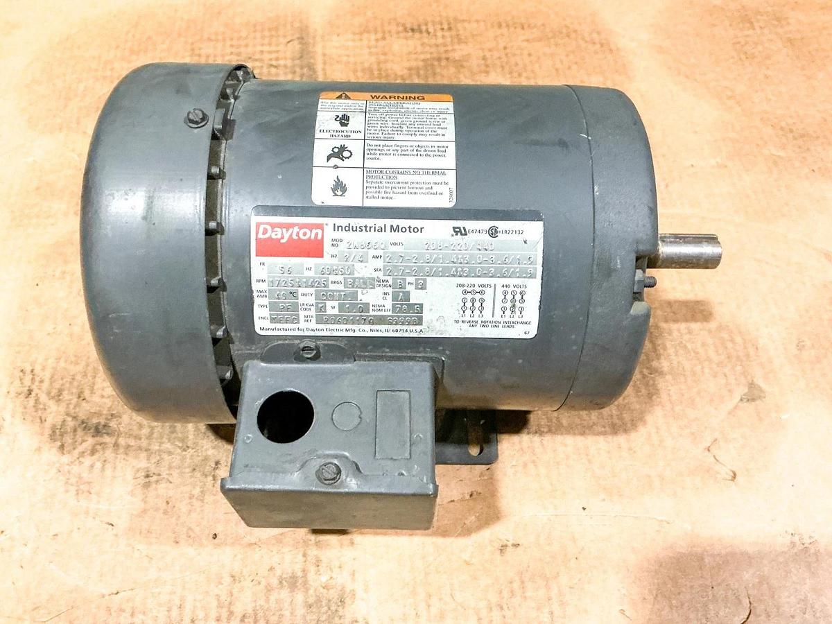 Used Dayton 2N866Q Electric Motor 3PH 440V 3/4HP 1725RPM