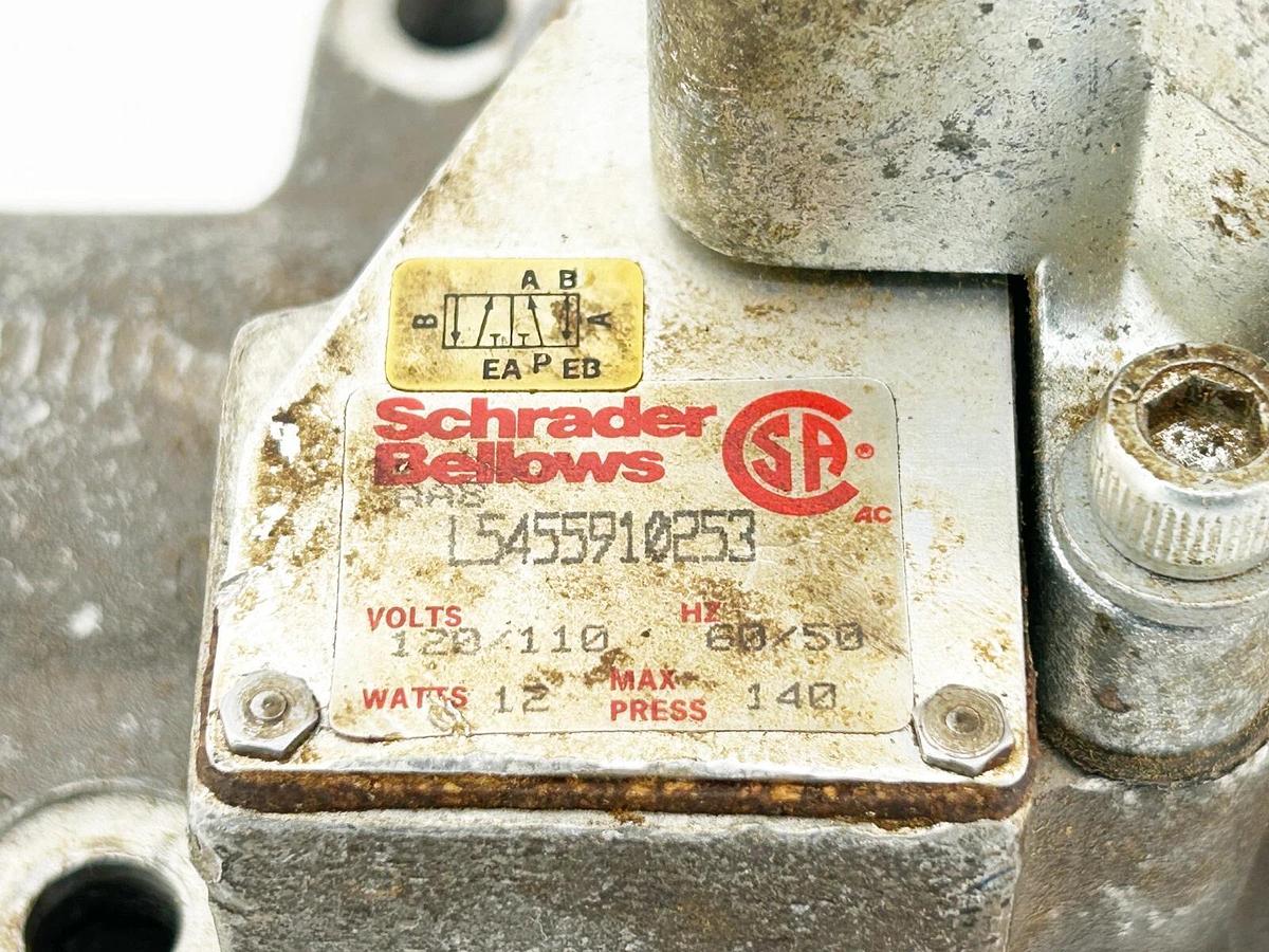 Used Schrader Bellows L5455910253 Solenoid Valve 12W 120V 140PSI W/ Pilot