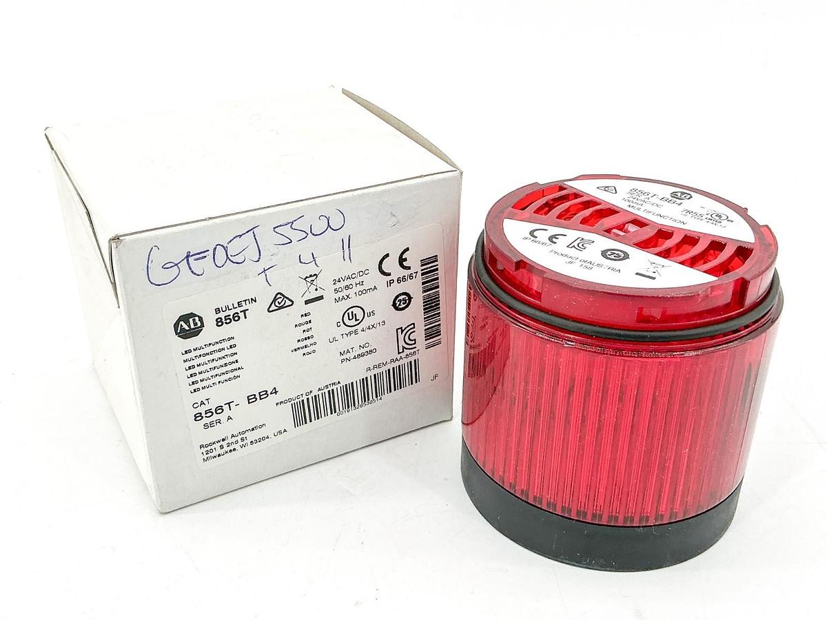 New Allen Bradley 856T-BB4 LED Multifunction 70mm Light Stack Red 24V Ser.A