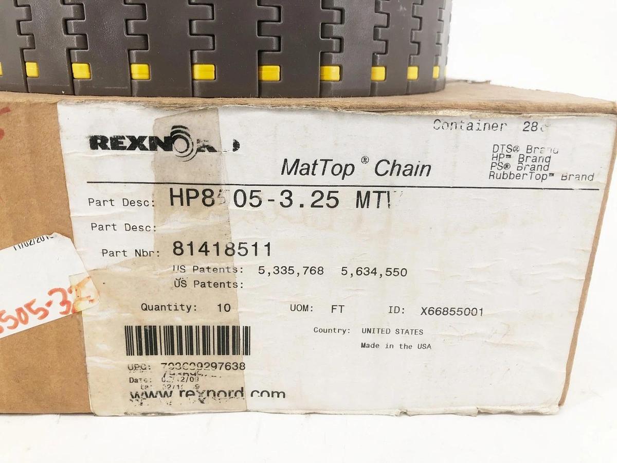 New Rexnord HP8505-3.25 MTW MatTop Chain 10 FT. 81418511