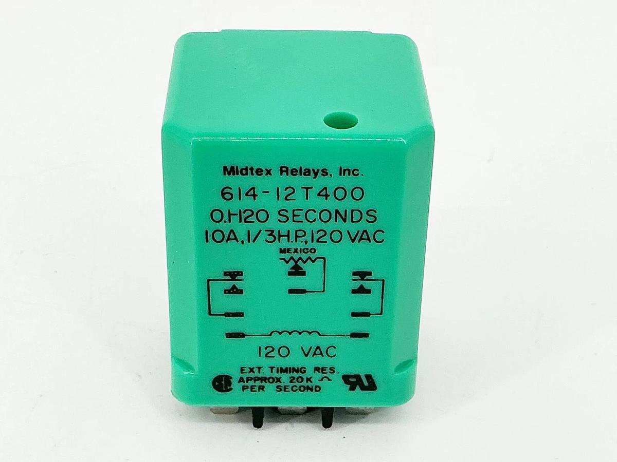 New Midtex 614-12T-400 Relay 0H20 Seconds 10A 1/3HP 120Vac - No Box