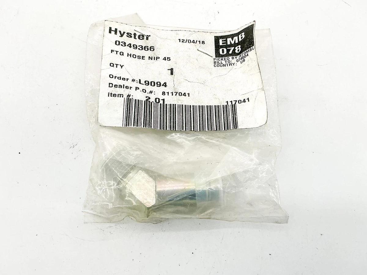 New Hyster 0349366 Hose Nip 45 FTG