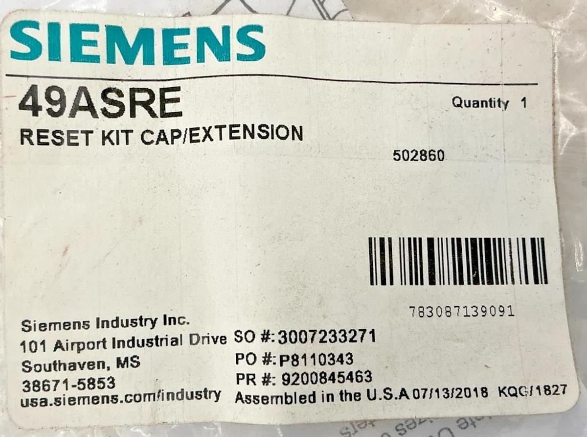 New Siemens 49ASRE Reset Kit Cap / Extension White Plastic
