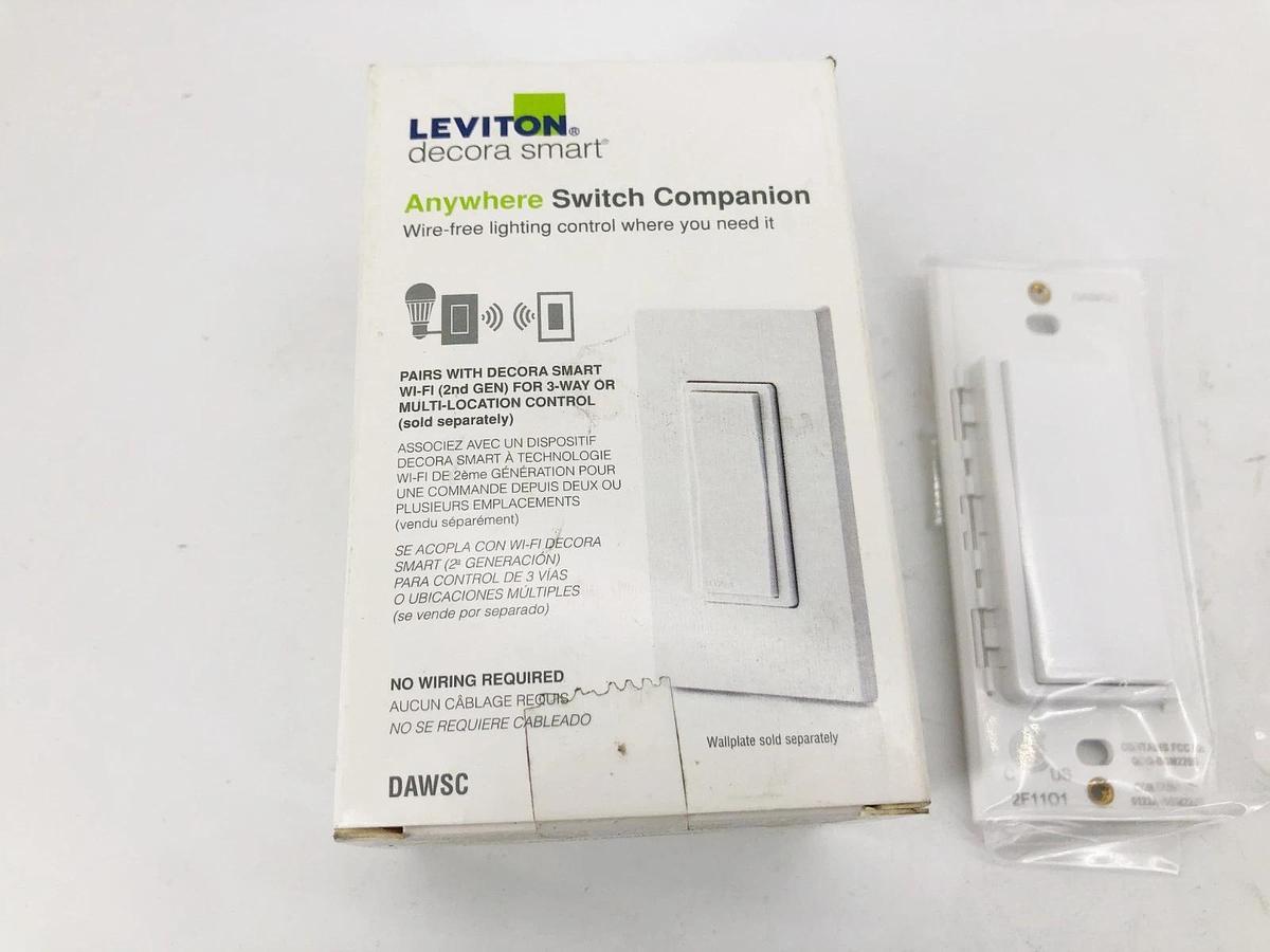 New Leviton DAWSC-1BW Anywhere Switch Companion White Wire Free 3-Way