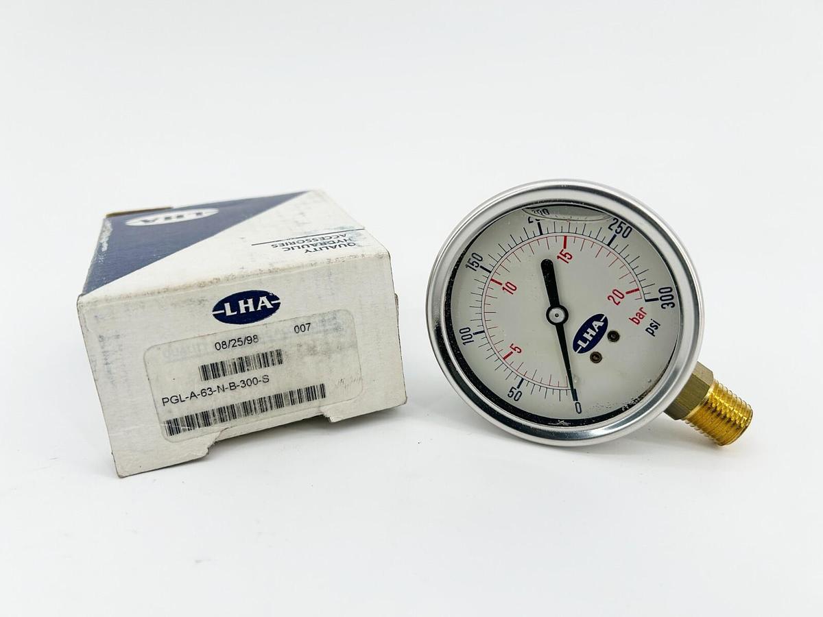 New LHA PGL-A-63-N-B-300-S Pressure Gauge 300PSI 20Bar .25"NPT Glycerin Filled