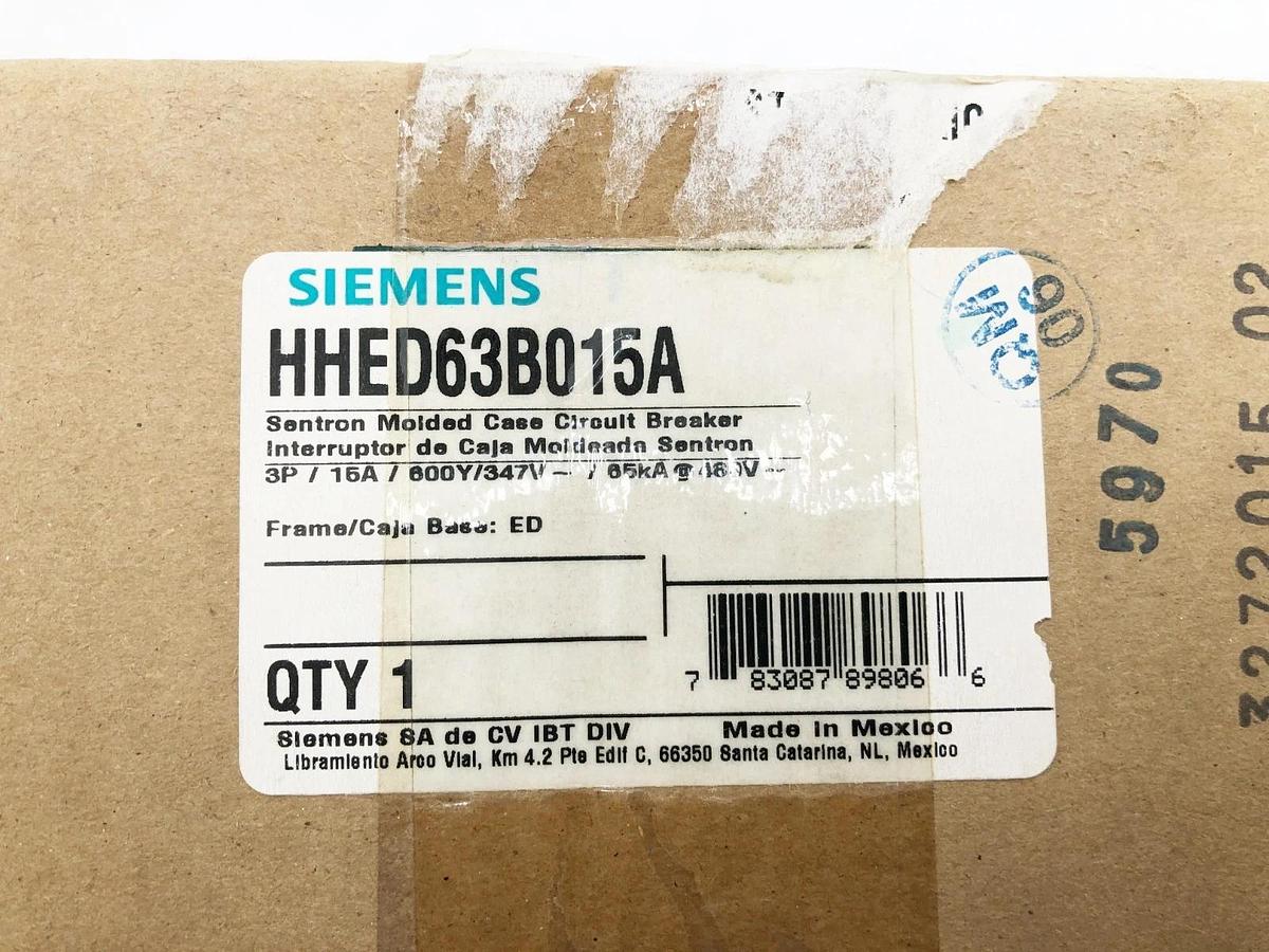 New Siemens HHED63B015A Circuit Breaker 3P 480V 15A