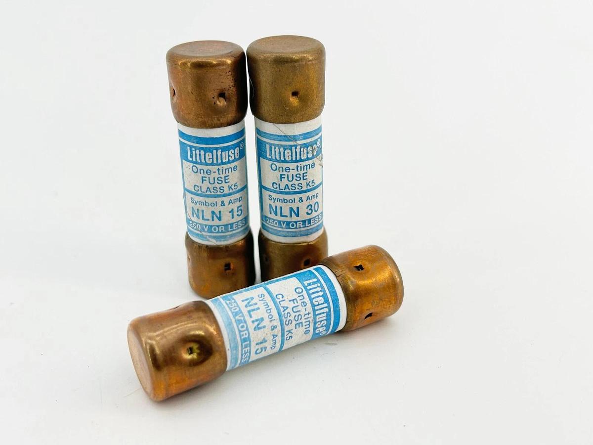 New Lot of 3 Littelfuse NLN-30 One Time Dual Element Fuse 30A 250V - No Box