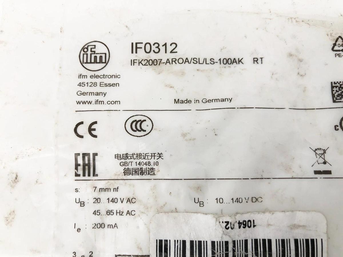 New IFM IF0312 Proximity Sensor 20-140VAC IFK2007-AROA/SL/LS-100AK