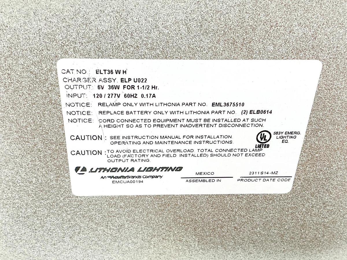 New Lithonia Lights ELT36 W H Battery Powered Emergency Lights 120/277V 252625