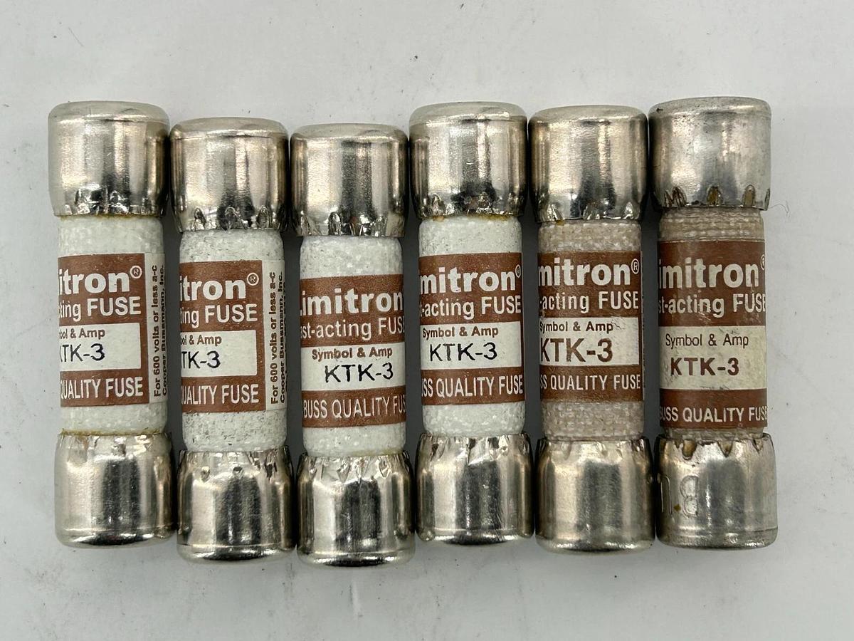 New Lot of 6 Bussmann KTK-3 Fast Acting Fuse 3A 600V