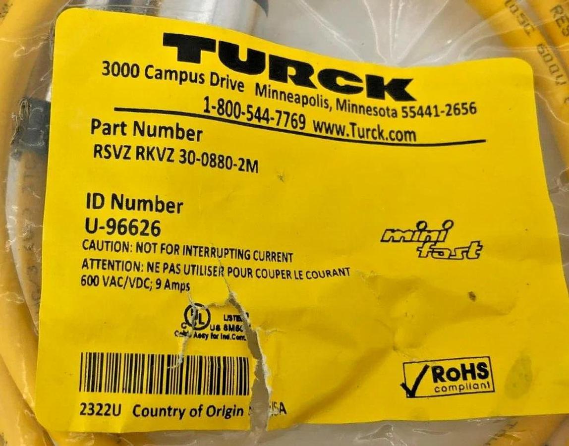 New Turck RSVZ RKVZ 30-0880-2M Cordset Double Ended 2m 7/8" U-96626