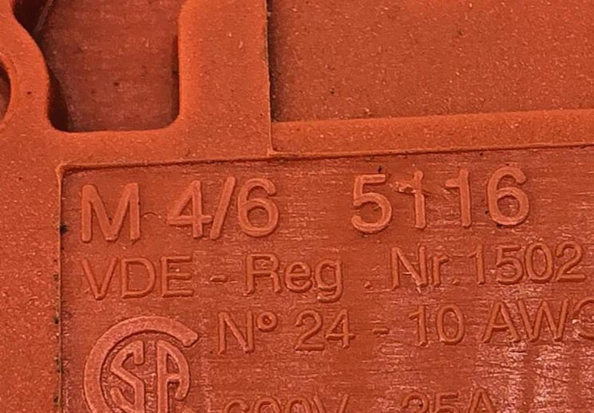 Used Lot of 36 ABB Entrelec M4/6-5116-ORANGE Terminal Block 10AWG 25A 600V M4/6-5116