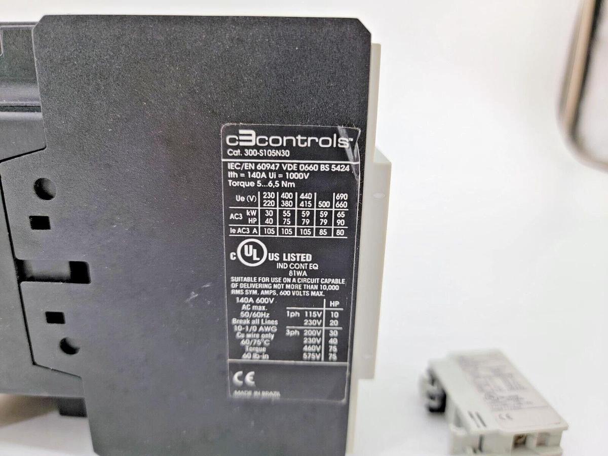 New C3 Controls 300-S105N30F10 Contactor W/ 240V Coil 1NO Auxillary Contact