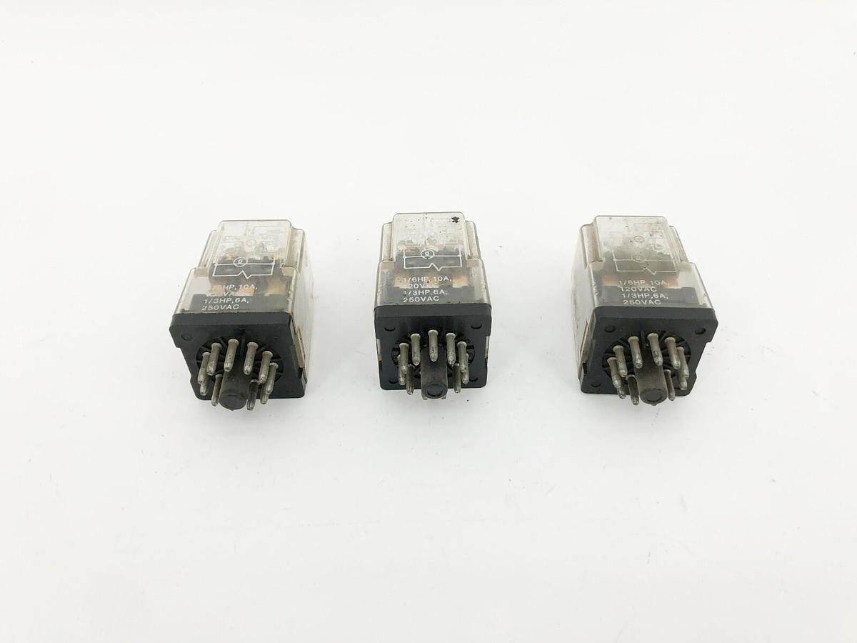 Used Lot of 3 Potter & Brumfield KRPA14DN Contact Relays 24VDC 10A