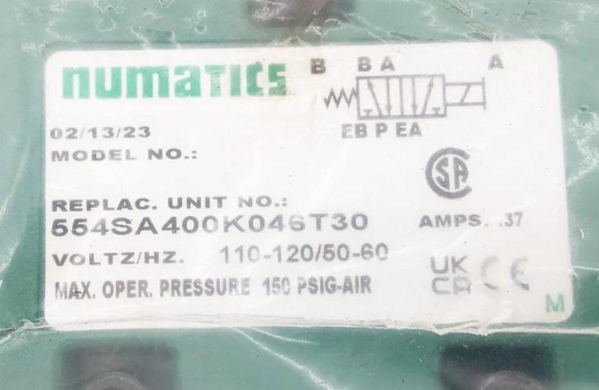 New Numatics Asco 554SA400K046T30 Solenoid Valve 110-120/50-60 150psig