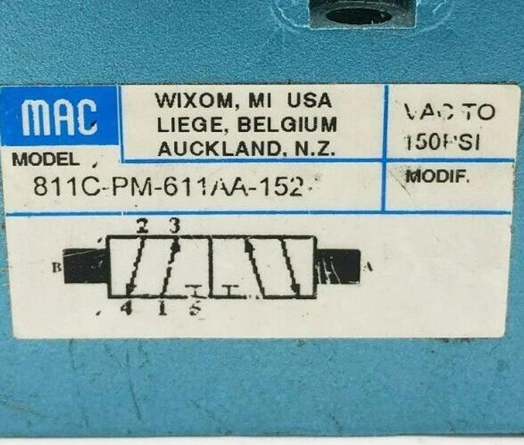 Used MAC Valves 811C-PM-611AA-152 Solenoid Valve 150 PSI - No Coil