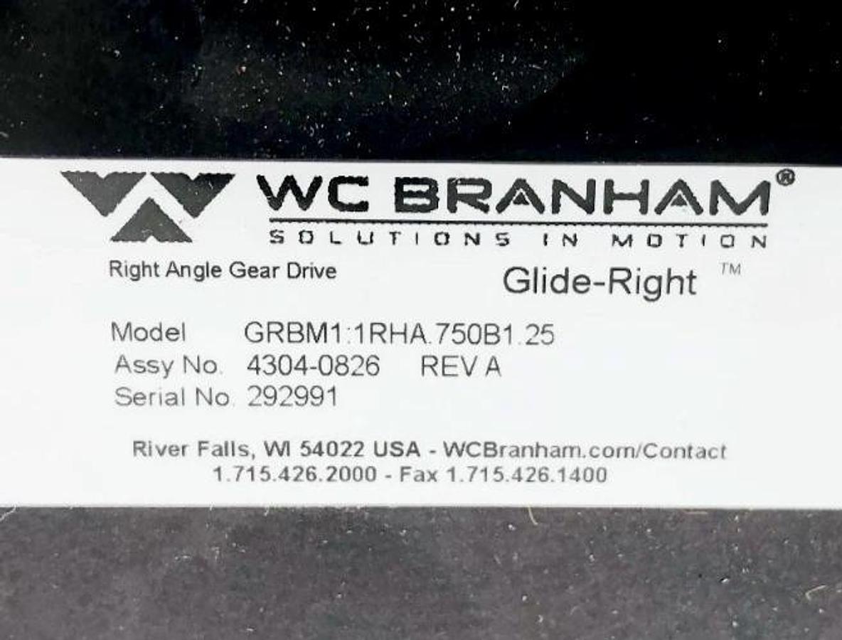 New WC Branham GRBM1:1RHA.750B1.25 Right Angle Gearbox 4304-0826 - No Box