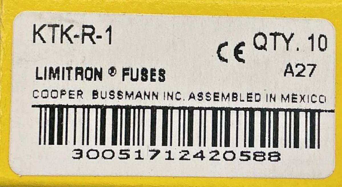 New Bussmann KTK-R-1 Limitron Class CC Fuse 1A 600V Box of 10