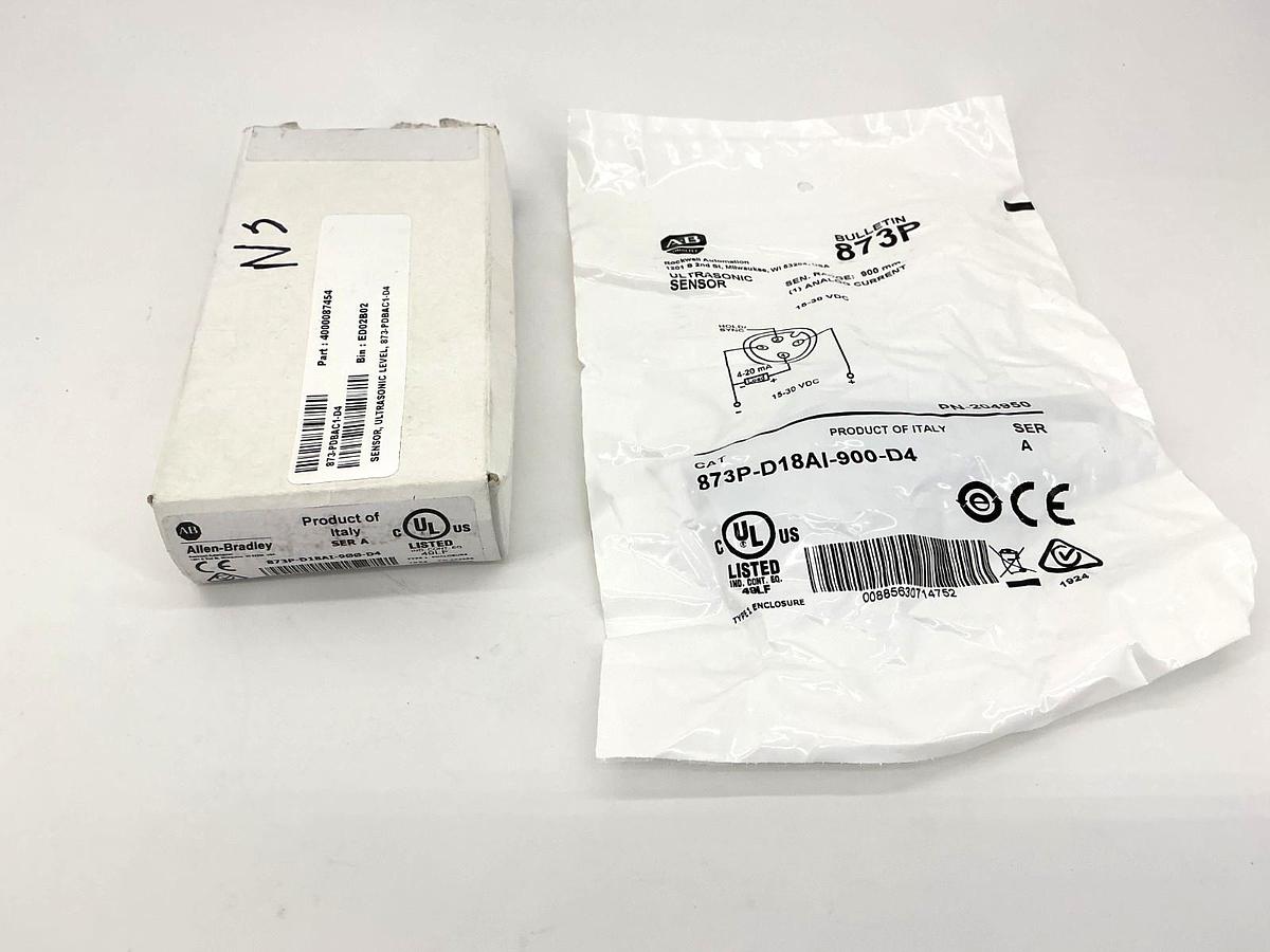New Allen Bradley 873P-D18AI-900-D4 Ser A Ultrasonic Sensor Range: 900mm 15-30V