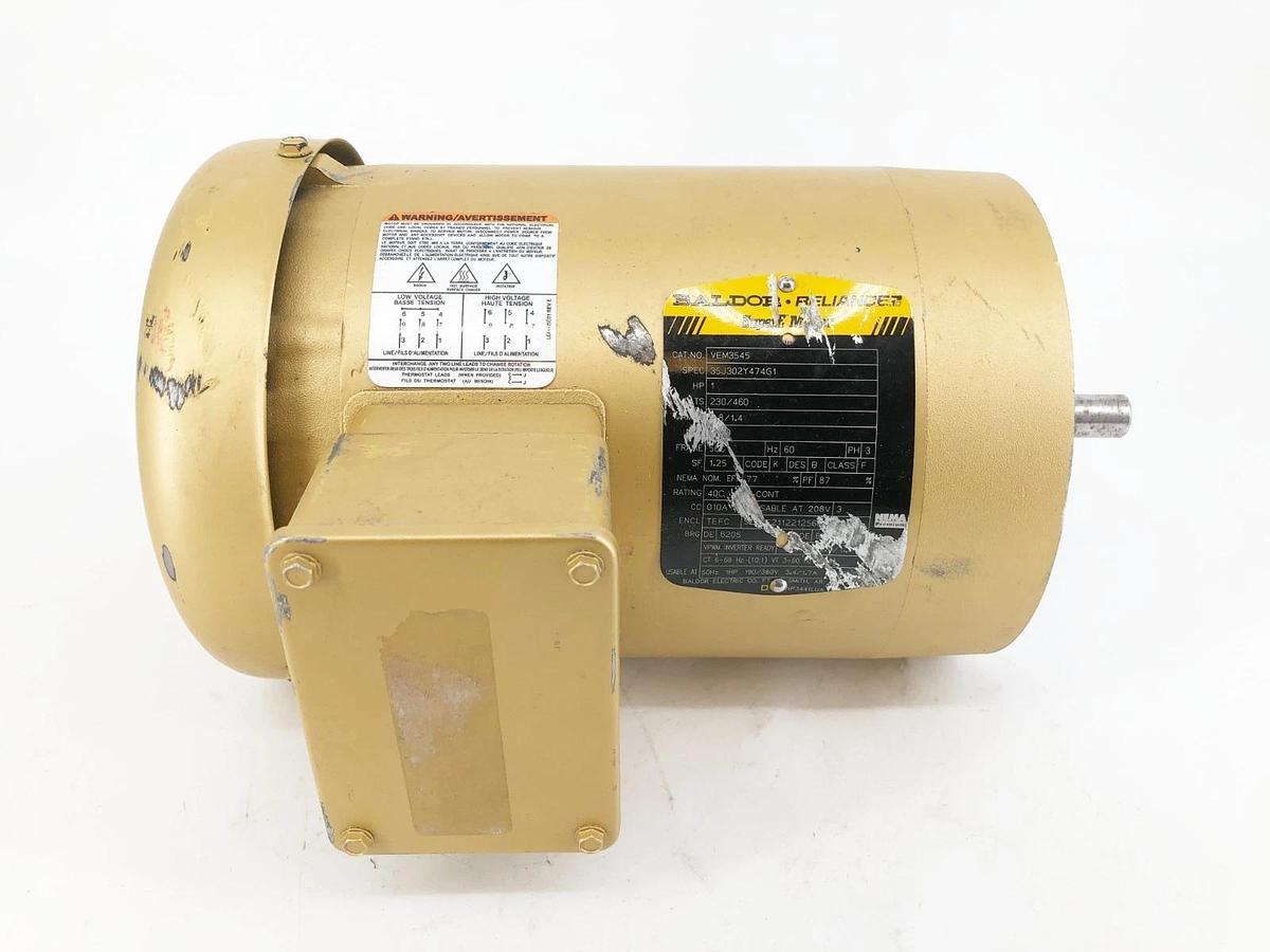 Used Baldor VEM3545 Electric Motor 1HP 230/460V 2.8/1.4A 3PH 35J302Y474G1