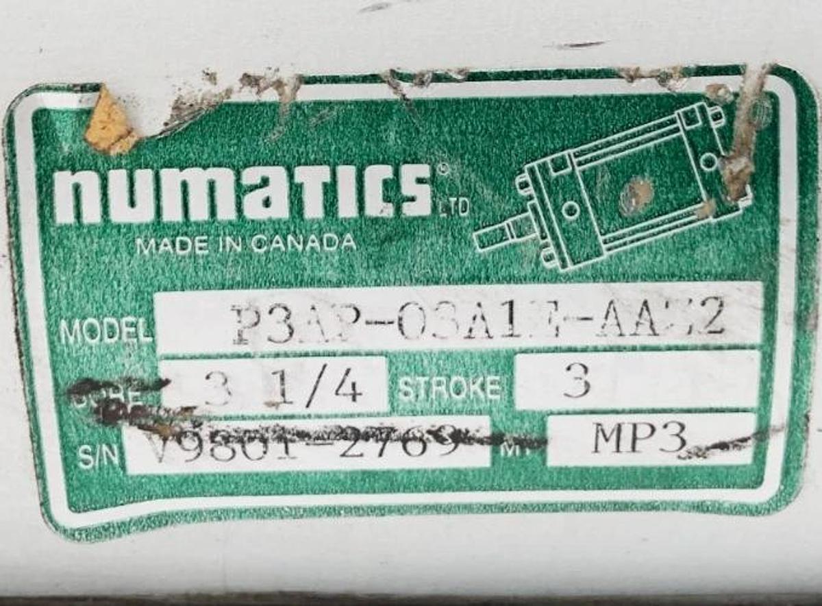 Used Numatics P3AP-03A1E-AAZ2 Pneumatic Cylinder 3-1/4" Bore 3" Stroke