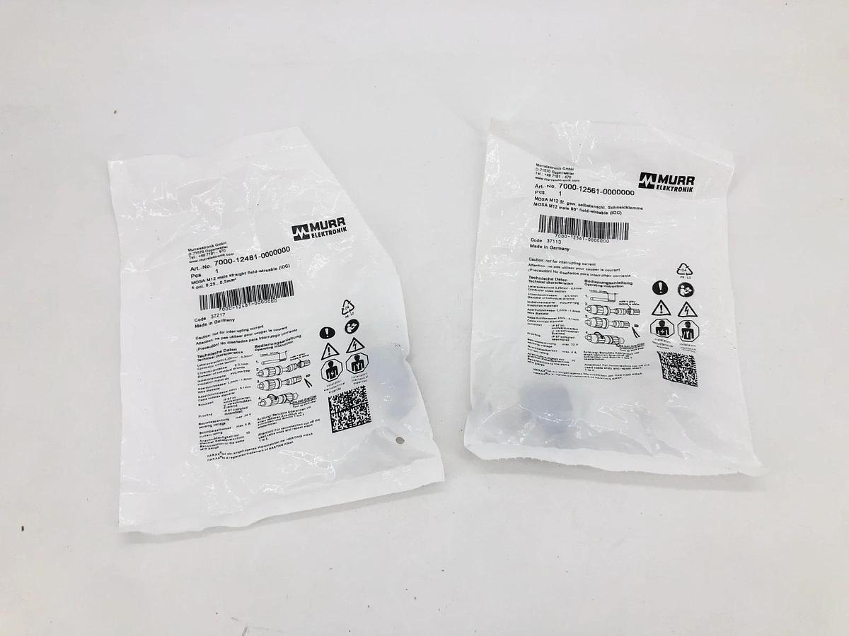 Lot of 2 New Murr Elektronik 7000-12561-0000000 Field Wireable MOSA M12 Male 90°