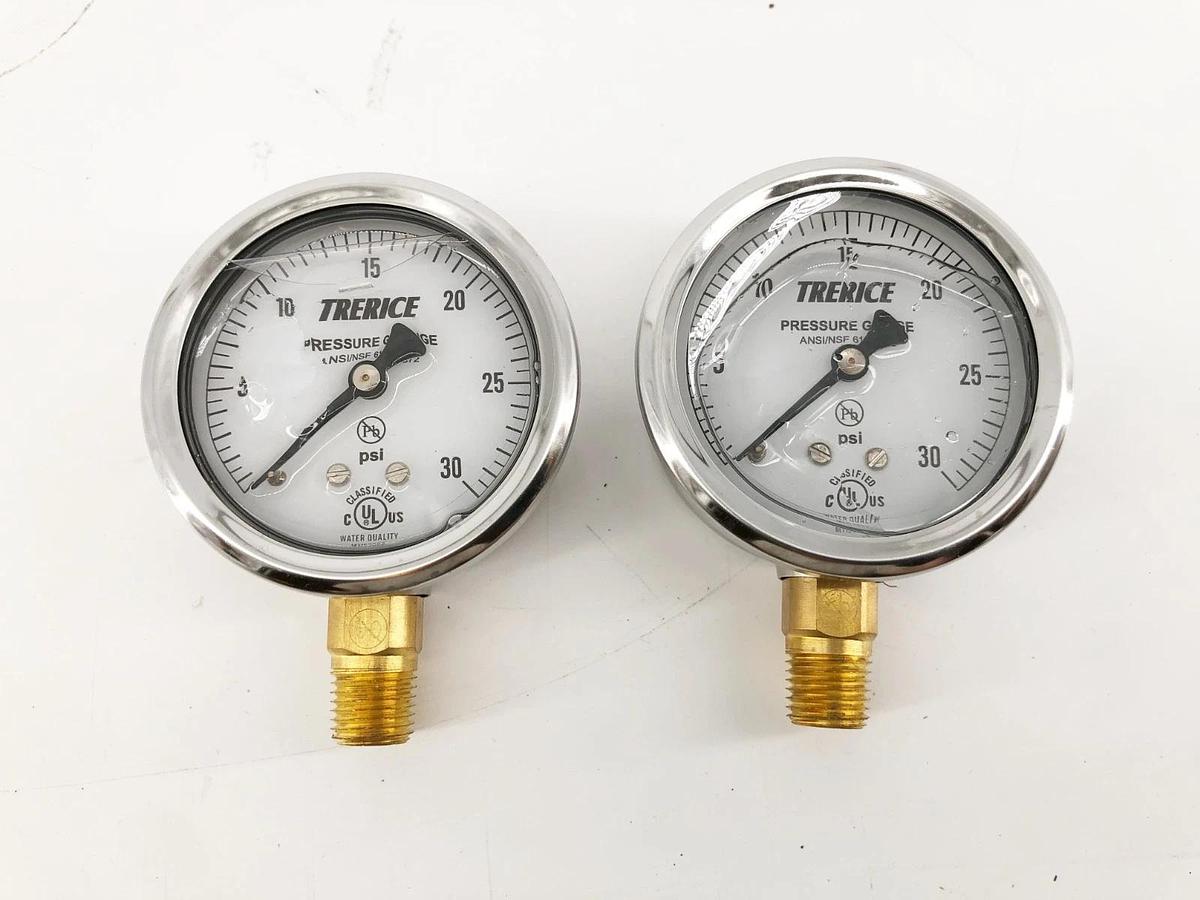 Lot of 2 New Trerice D82LFB2502LA30 Gauges D82LFB 2-1/2" 0-30psi 1/4" LM