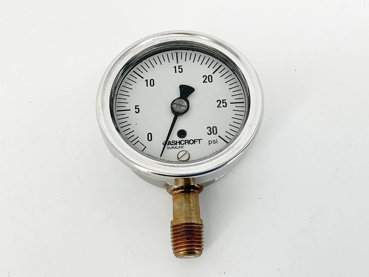 New Ashcroft 25-1009-AWL-02L-30# Pressure Gauge 2-1/2" 30PSI 1/4NPT 316 Tube