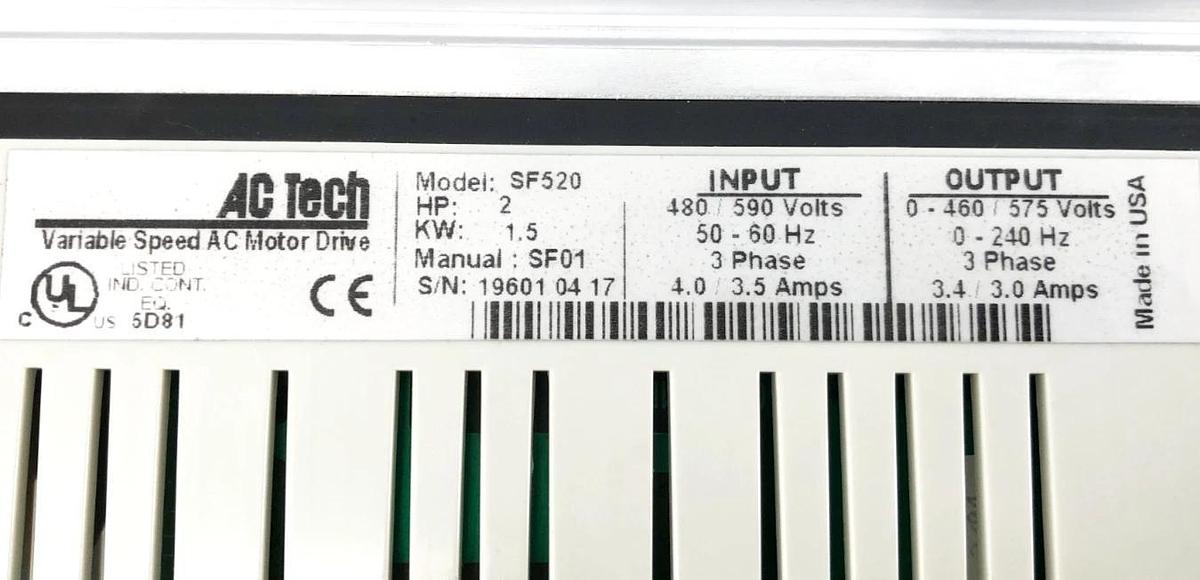 New Lenze AC Tech SF520 AC Motor Drive 2HP 480/590V 3PH