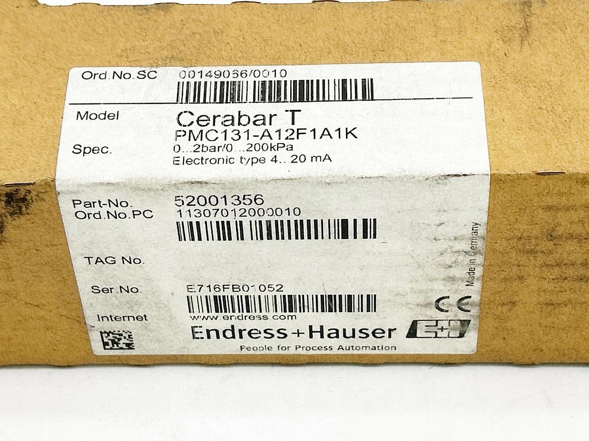 New Endress + Hauser PMC131-A12F1A1K Pressure Transducer 52001356 0-2bar