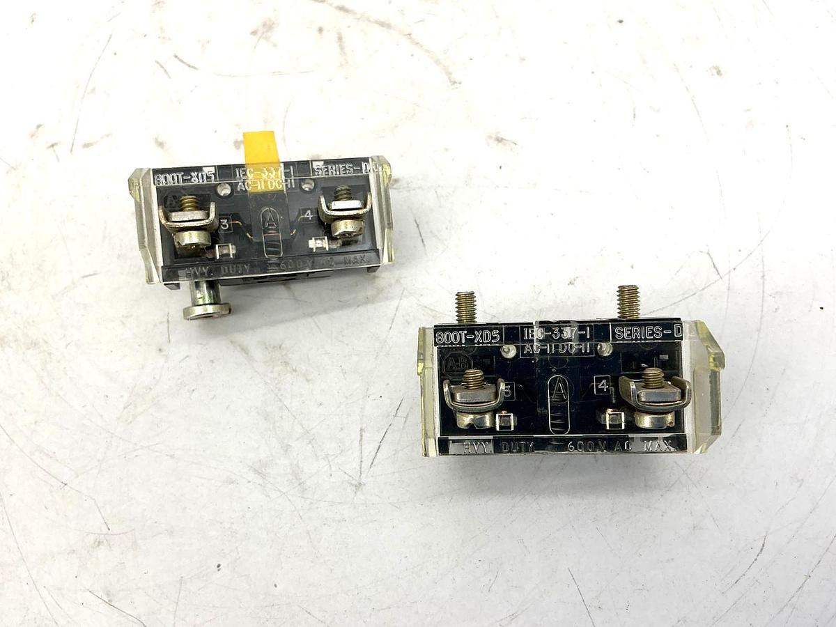 Lot of 2 New Allen Bradley 800T-XD5 Ser D Mini Contact Block 1-NO 600VAC