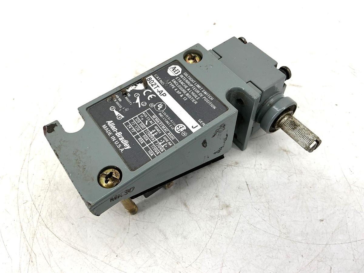 Used Allen Bradley 802T-AP Ser J Oiltight Limit Switch Plug-In Lever Type 10A 600VAC