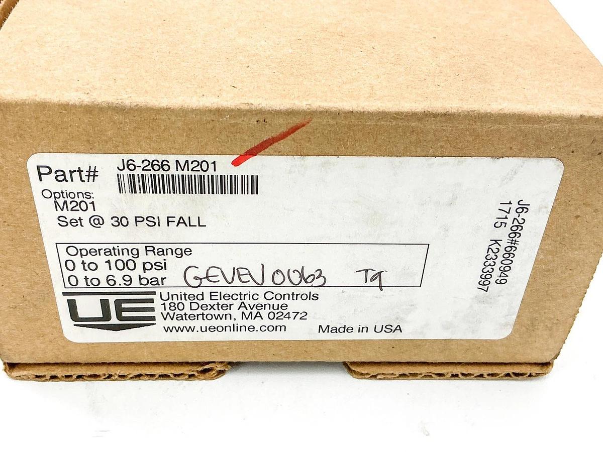 New UE United Electric Controls J6-266 Pressure Switch 14A 480VAC 0-100PSI M201