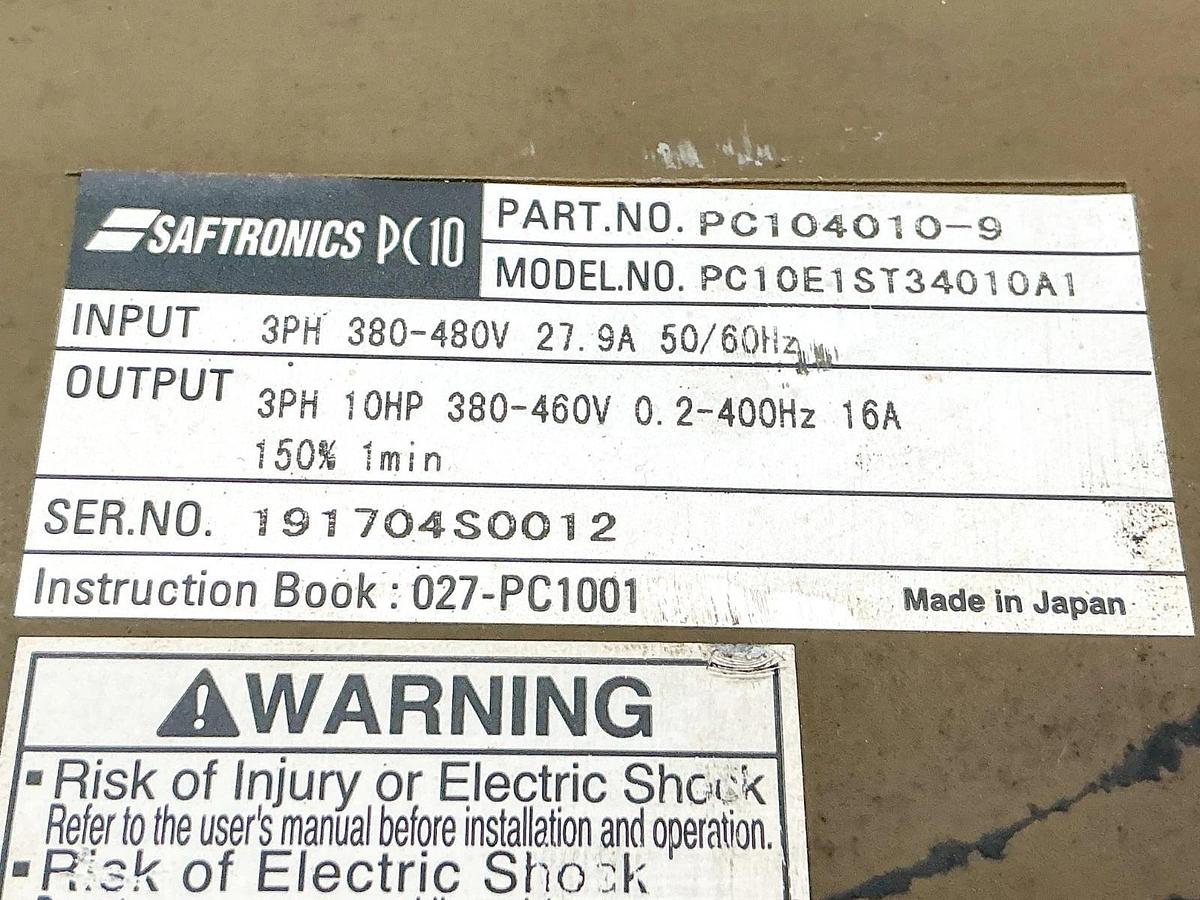 Used Saftronics PC104010-9 AC Drive 3PH 480V 27.9A 50/60HZ PC10E1ST34010A1